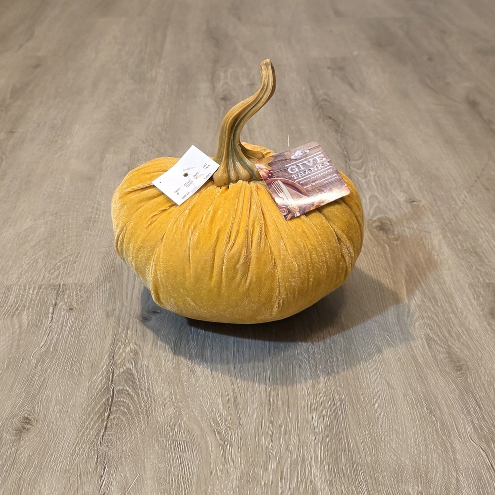 Flora Bunda Shabby Chic Gold Pumpkin Velvet Pillow 11" Boho French Farmhouse